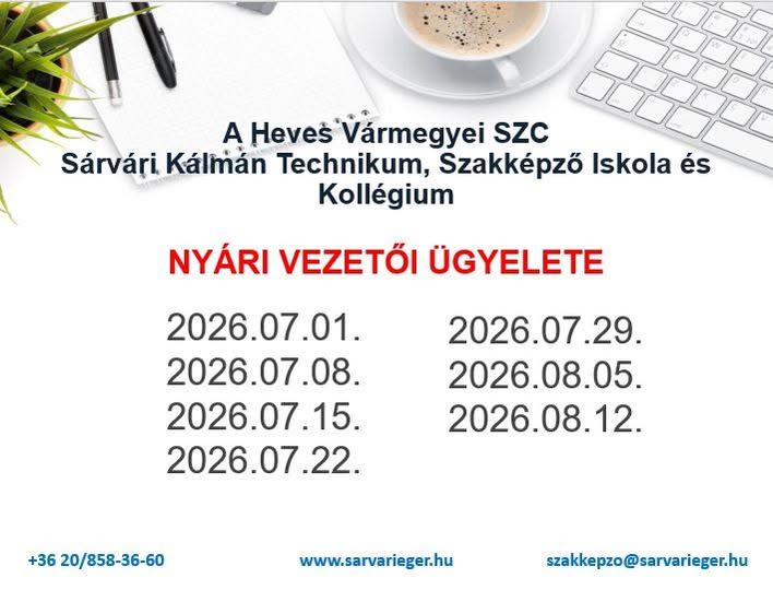 2026. nyári vezetői ügyelet