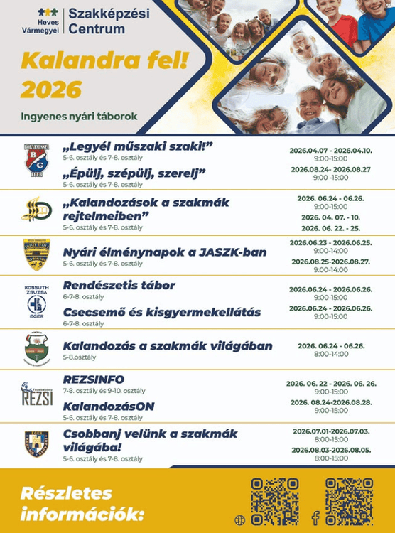 2026. Nyári élményfoglalkozások 🌅🏖️🏝️ 2026.08.03-05.